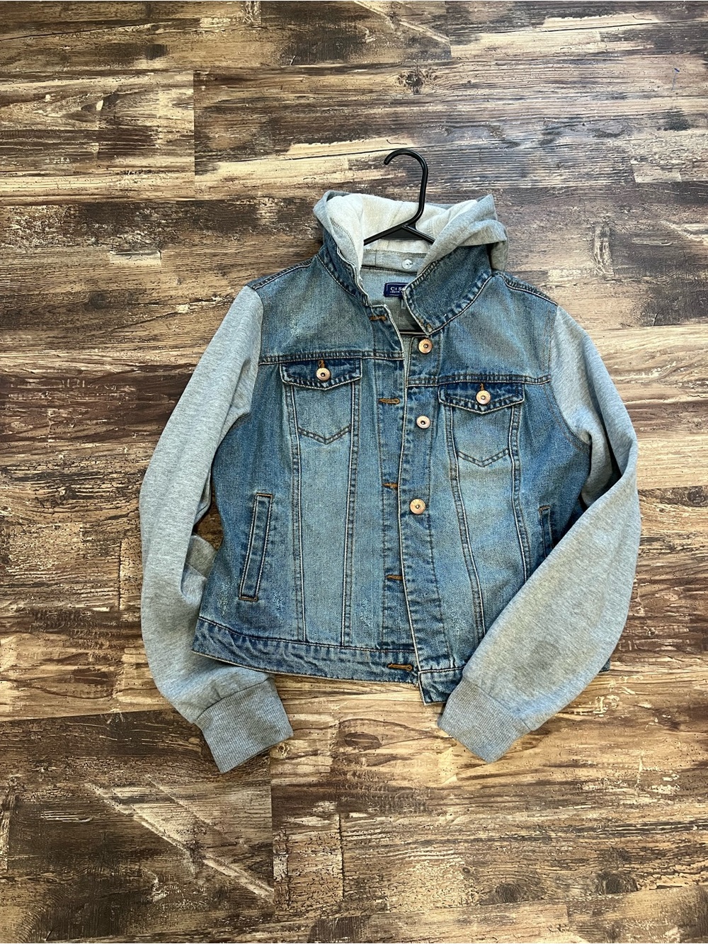 Ci Sono Hooded Denim Jacket Gray Sweatshirt Sleeve Jean Jacket Size L